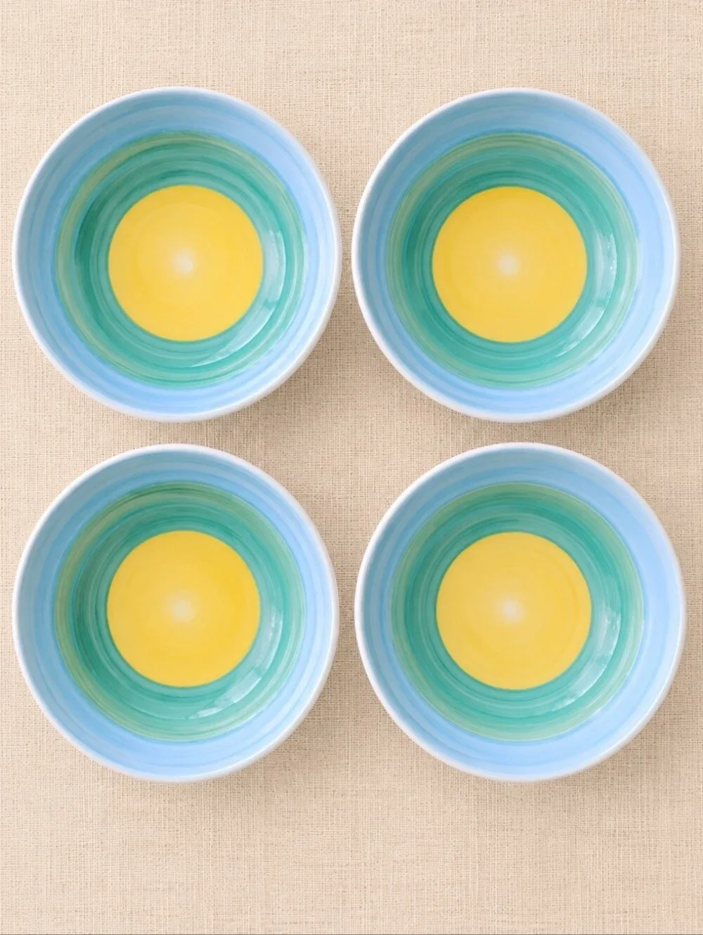 Rare Crate&Barrel Made in Italy Pasta Bowls Set 4 La Primula Aqua Yellow Coastal